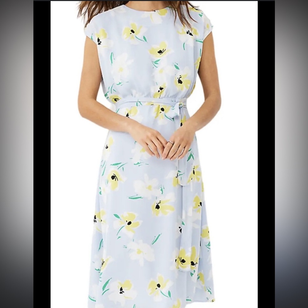 Floral Sleeveless Dress - Light Blue and Yellow